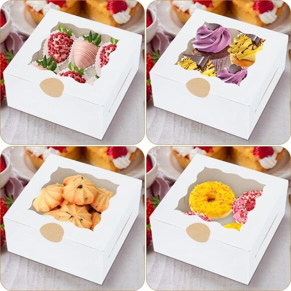 BakeLuv Bakery Boxes with Windows 6x6x2.5 White Set of 12 New - Picture 1 of 7